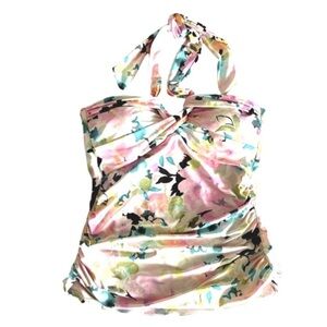 Leilani Tankini Swimsuit Top Halter Tie Pastel Floral Pink White Blue Size 8